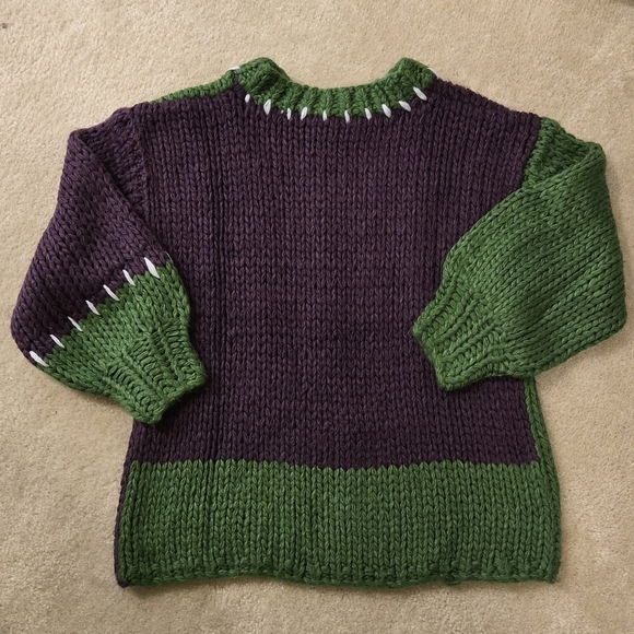 POL Clothing | Purple & Green Mardi Gras Oversized Patchwork Sweater | Small - Picture 7 of 10